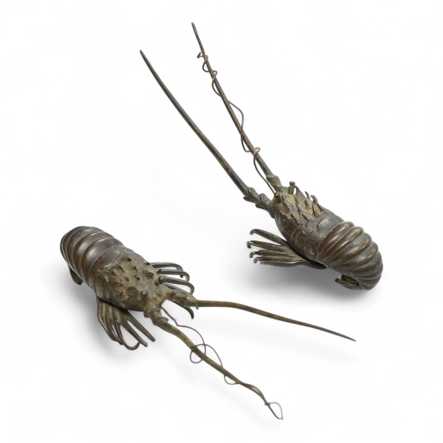 Two Japanese bronze models of crayfish, 22cm wide